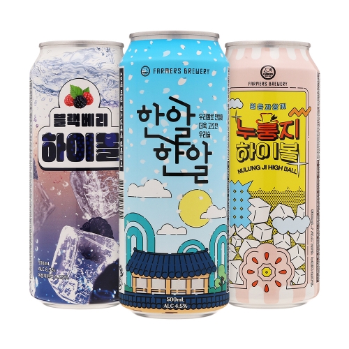 술마켓 파머스맥주 3종 한알한알, 블랙베리, 누룽지 500ml 각1캔