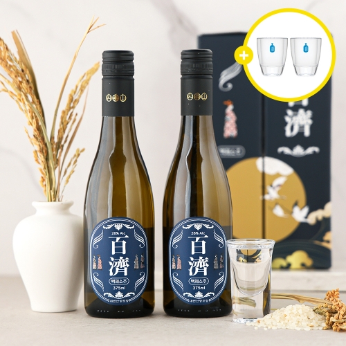 술마켓 내변산 프리미엄 백제소주 28도 375ml x 2병 샷잔2P 옹기숙성