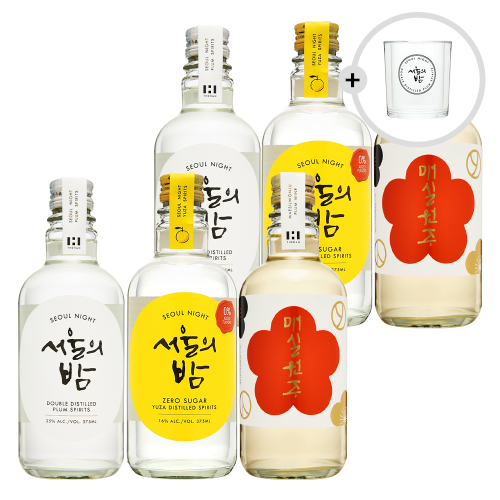 더한 서울의밤 25도 375ml x2 유자스피릿 16도 375ml x2 매실원주 13도 375ml x2 전용 온더락잔