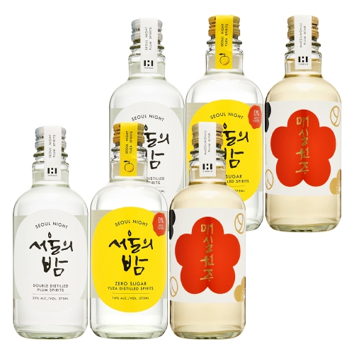 술마켓 더한 서울의밤 25도 375ml x2 유자스피릿 16도 375ml x2 매실원주 13도 375ml x2 전용 온더락잔