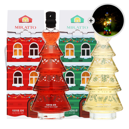 술마켓 미르아토 크리스마스트리와인세트 745ml X 2병 로제1,샤인1 LED코르크전구증정