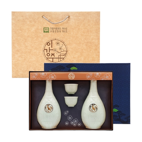 술마켓 조정형명인 전주이강주도자기세트 29호 25도 500mlx2 전용잔2