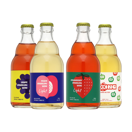 술마켓 무료배송 솔티마을 오롯이 스파클링와인세트 4.5도 330mlx4 복숭아,사과,딸기,포도