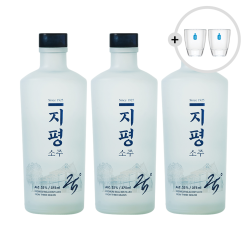 술마켓 프리미엄 지평소주 25도 375mlx3 샷잔2_쌀,보리,수수 블렌딩 발효증류주