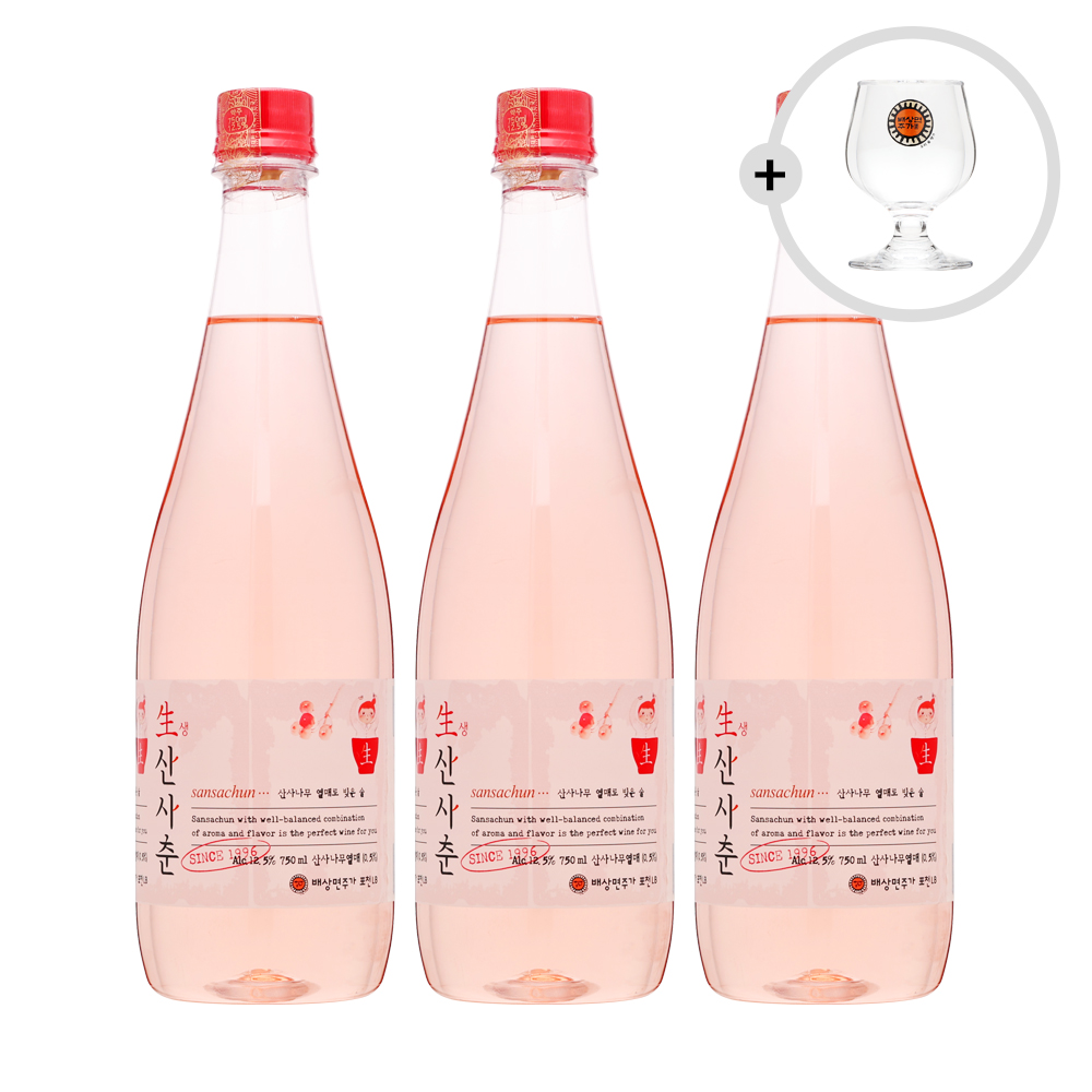배상면주가 생 산사춘 12.5도 750mlx3, 전용와인잔1P 산사나무열매주