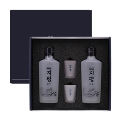 프리미엄 지평소주선물세트 25도 375mlx2 전용잔2P 쌀,보리,수수 블렌딩 발효증류주