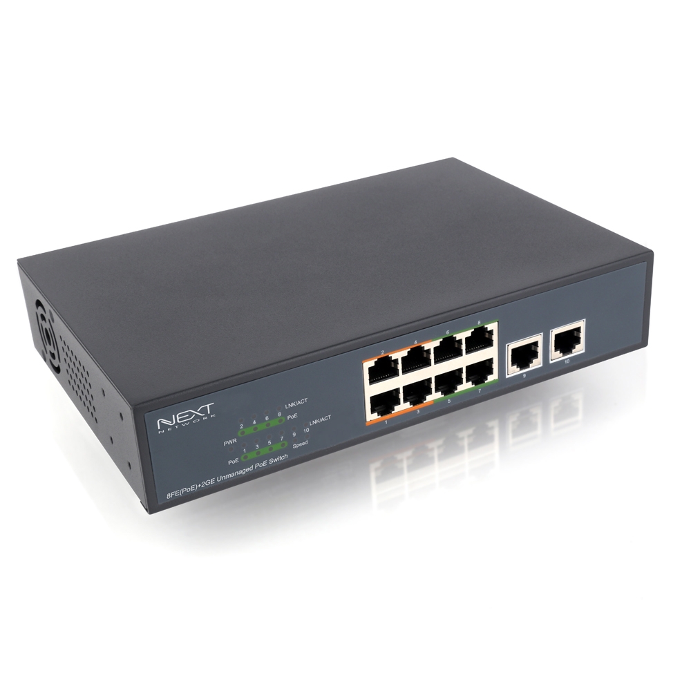 이지넷 CCTV 부자재 10/100M 8포트 120W POE 허브 NEXT-POE310F-2TP