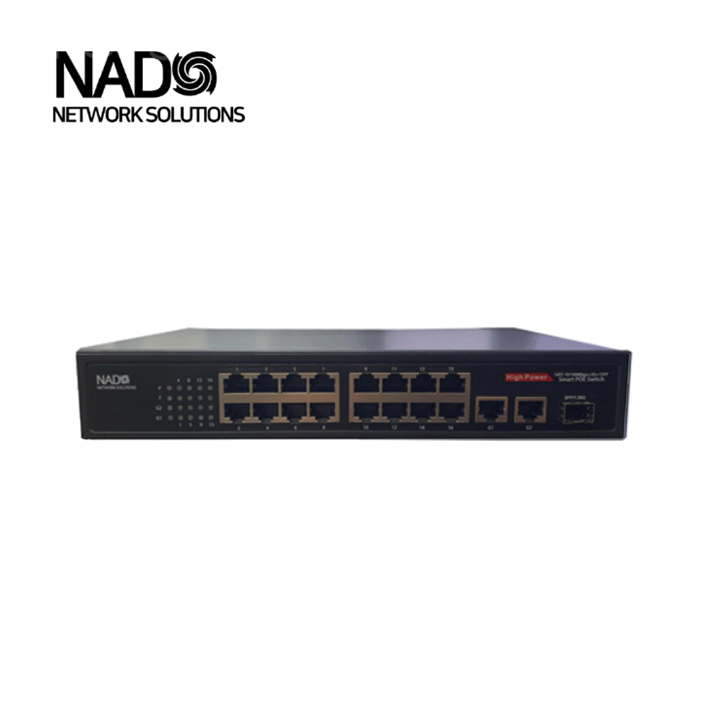 나도네트웍스 기가 POE 16포트 + SFP 1포트 + UP 2포트 스위치 허브 NADO-16L-POE