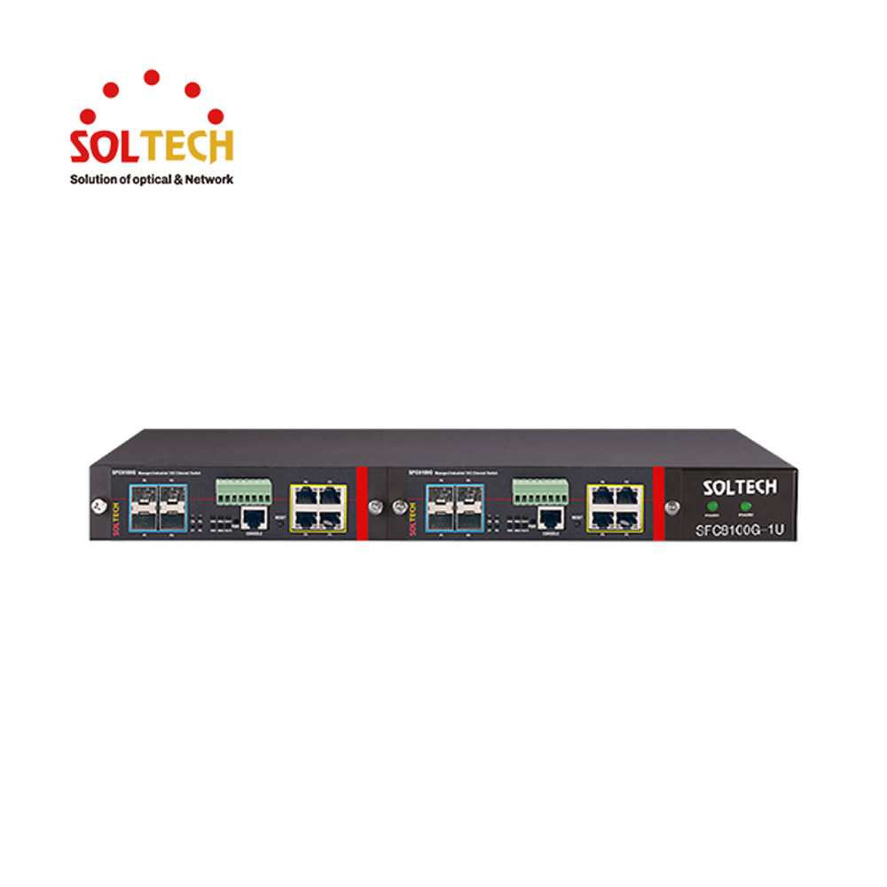 솔텍 L2 1G 4포트 + 10G SFP 4슬롯 산업용 스위치 2모듈 1U샤시 SFC8100G-1U