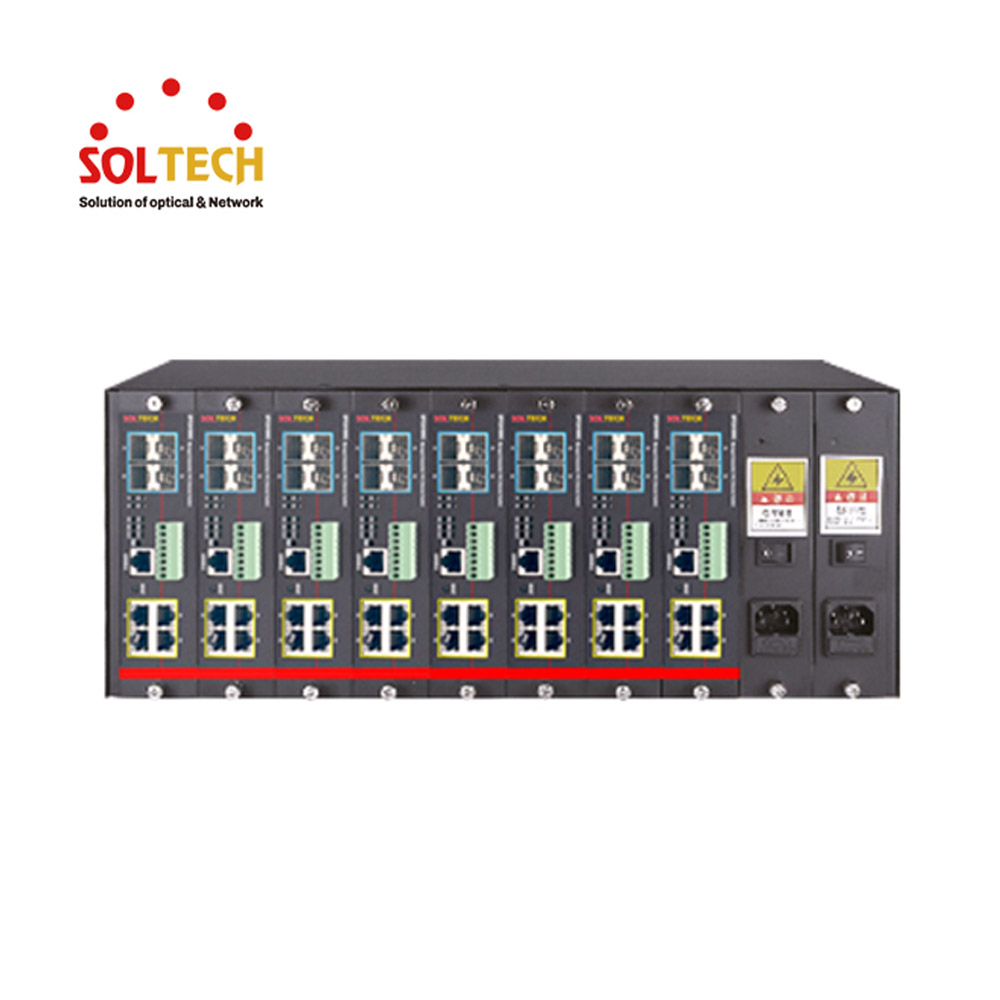 솔텍 L2 1G 4포트 + 10G SFP 4슬롯 산업용 스위치 8모듈 4U샤시 SFC8100G-4U