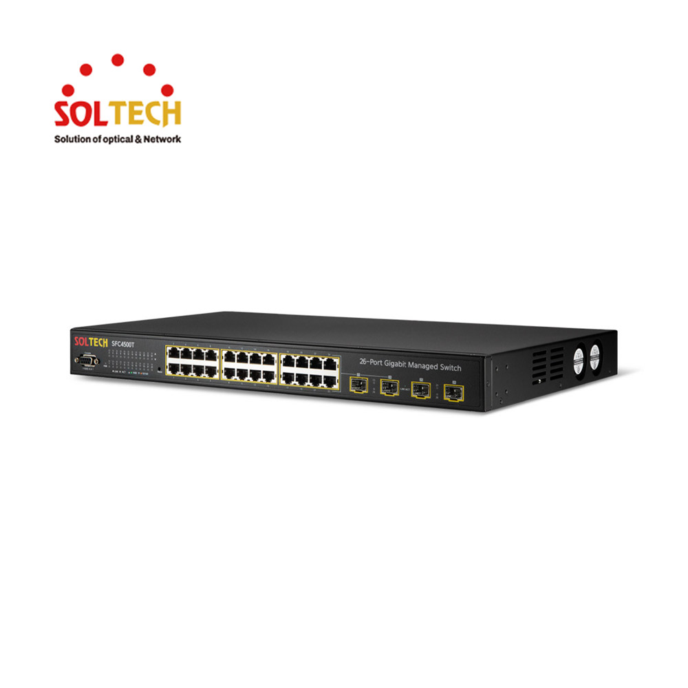 솔텍 L2 1G 24포트 + 1G SFP 4슬롯 S-RING AC&DC 전원이중화 광 스위치 허브 SFC4500T(DC)