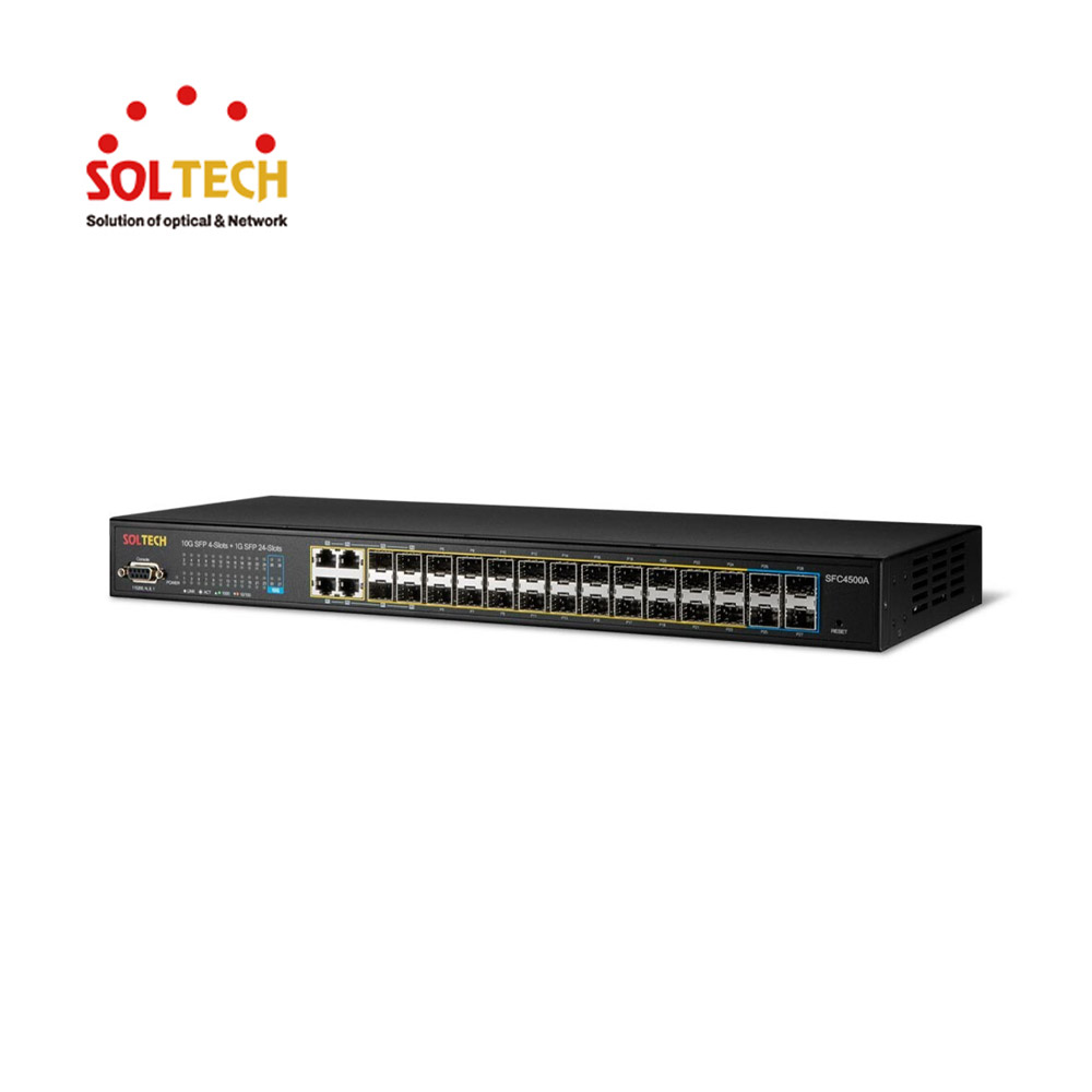 솔텍 L2 1G 4포트 + 1G SFP 24슬롯 + 10G SFP 4슬롯 S-RING AC&DC 전원이중화 광 스위치 허브 SFC4500A(DC)