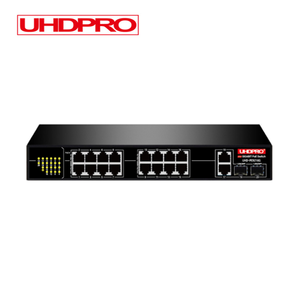 UHDPRO 1G POE 16포트 + UT 2포트 + SFP 2슬롯 260W 스위치허브 UHD-PE9216G
