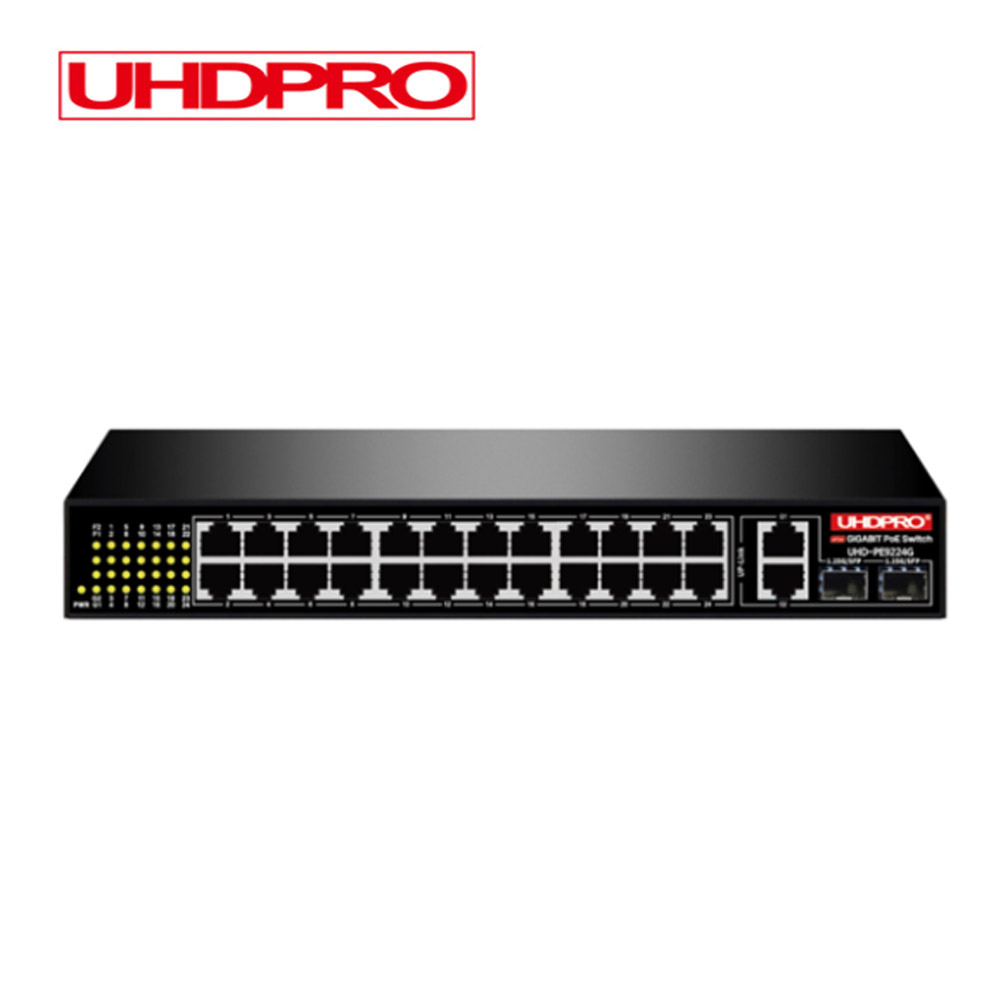 UHDPRO 1G POE 24포트 + UT 2포트 + SFP 2슬롯 360W 스위치허브 UHD-PE9224G