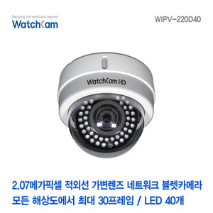 [와치캠] 2메가픽셀 적외선40EA 가변2.8-12mm렌즈 네트워크 플라스틱돔카메라 WIPV-220D40