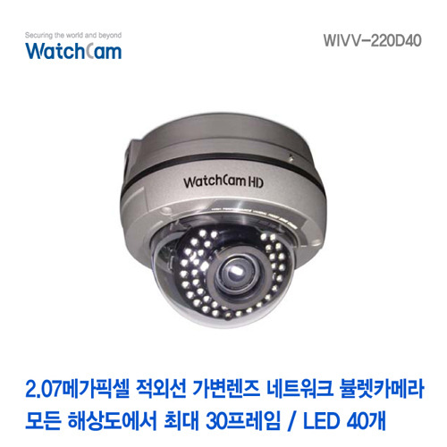 [와치캠] 2메가픽셀 적외선40EA 가변2.8-12mm렌즈 네트워크 반달돔카메라 WIVV-220D40