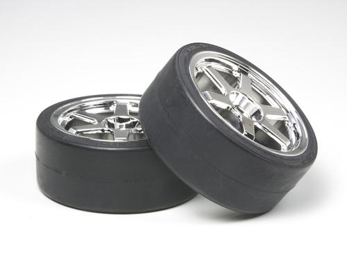 [53960] 6 Spoke Plated Wheels W/Drift Tire Type D 26mm O/S+2