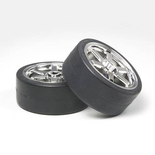 [53960] 6 Spoke Plated Wheels W/Drift Tire Type D 26mm O/S+2