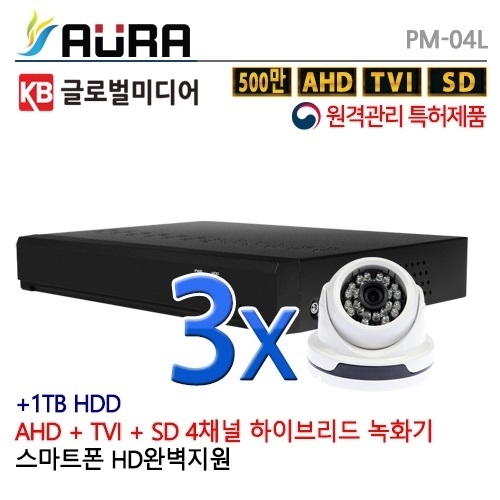 PM-04L [1TB 포함] [AHD 400만 & 500만 돔적외선] CCTV 3세트