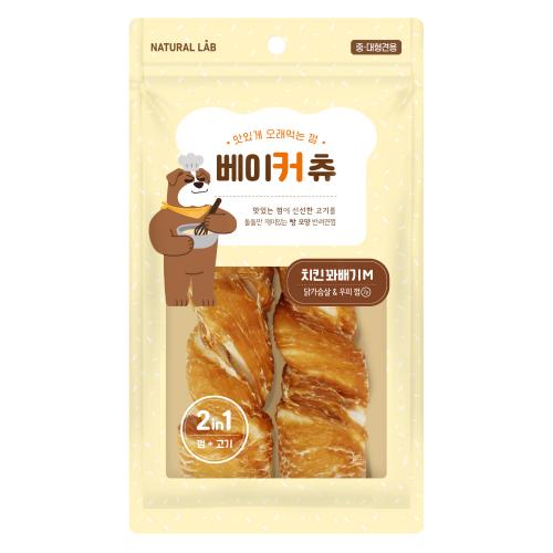베이커츄 대형견 간식 개껌 치킨 꽈배기 M 2P 120g