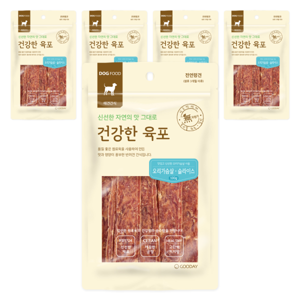 건강한육포 강아지간식 오리가슴살 슬라이스 100g X 5개