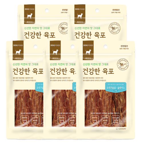 건강한육포 강아지간식 오리가슴살 슬라이스 100g X 5개