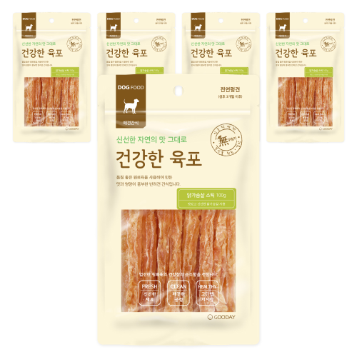 건강한육포 강아지간식 닭가슴살 스틱 100g x 5개