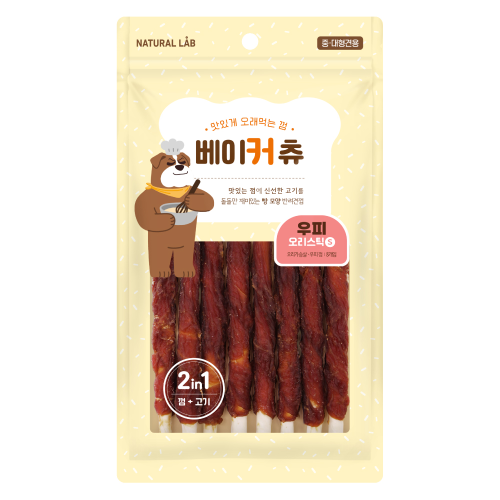 베이커츄 대형견 수제 간식 우피 오리 스틱 S 8P 120g