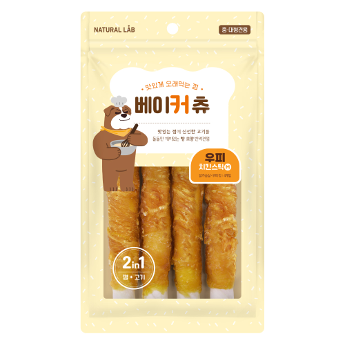 베이커츄 대형견 수제 간식 우피 치킨 스틱 M 4P 200g