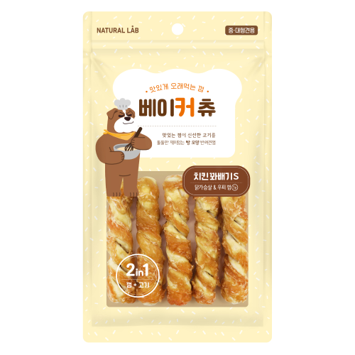 베이커츄 대형견 수제 간식 치킨 꽈배기 S 5P 95g