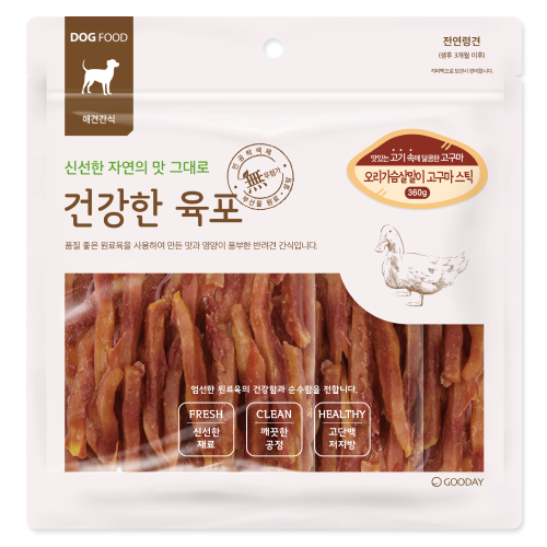 건강한육포 강아지간식 오리가슴살말이 고구마스틱 360g