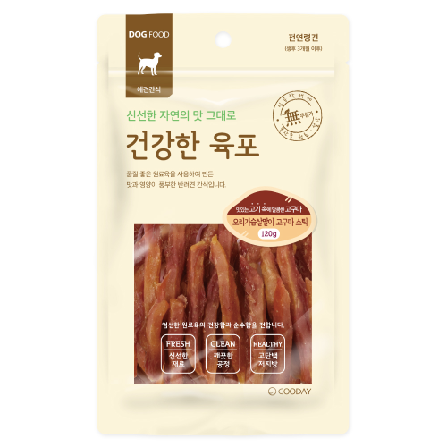 건강한육포 강아지간식 오리가슴살말이 고구마스틱 120g