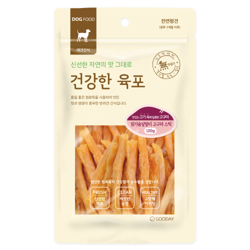 건강한육포 강아지간식 닭가슴살말이 고구마스틱 120g