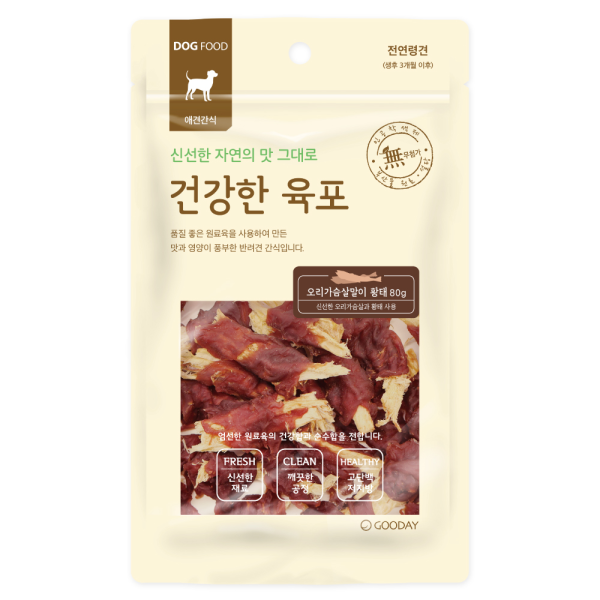 건강한육포 오리가슴살말이 황태 80g 강아지간식