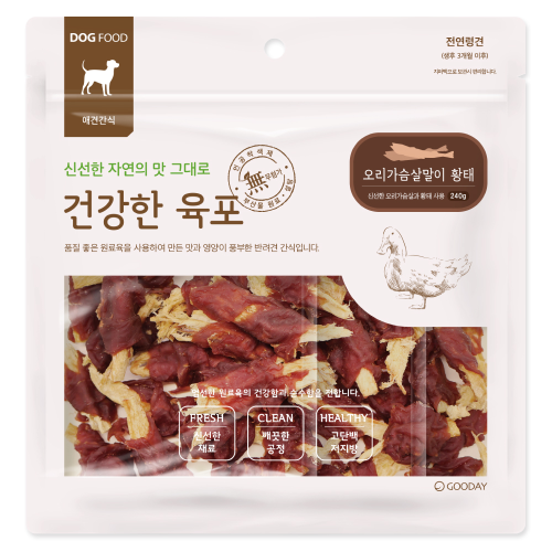 건강한육포 오리가슴살말이 황태 240g 강아지간식