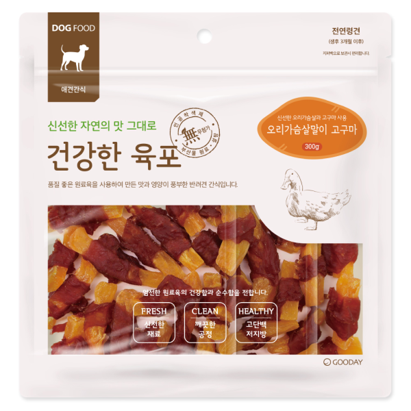 건강한육포 오리가슴살말이 고구마 300g 강아지간식