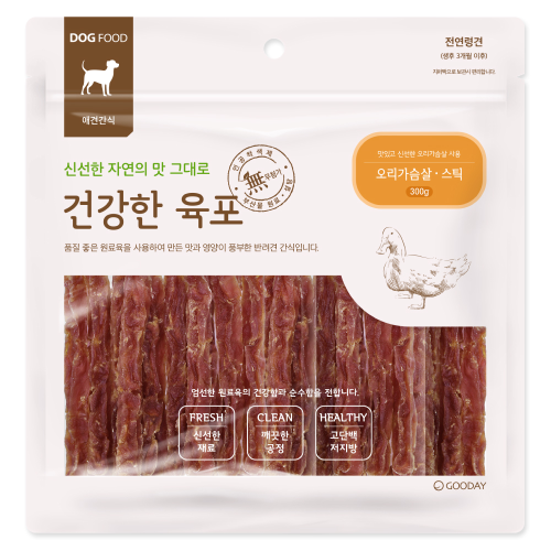 건강한육포 오리가슴살 스틱 300g 강아지간식
