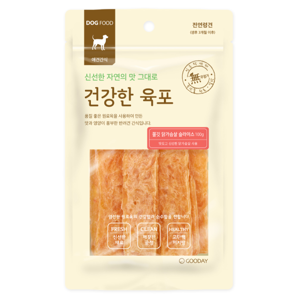 건강한육포 강아지간식 쫄깃 닭가슴살슬라이스 100g