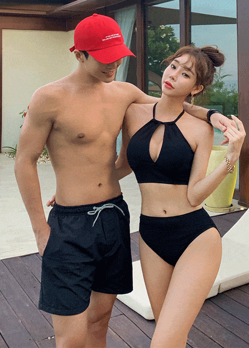 [M,L]빅씨 홀터넥 비키니 커플 수영복룩