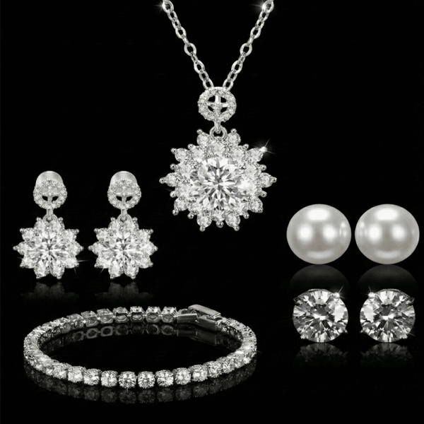 메르베 천연다이아 주얼리 세트 5종 목걸이 큐빅 진주 귀걸이  테니스팔찌