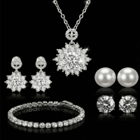 메르베 천연다이아 주얼리 세트 5종 목걸이 큐빅 진주 귀걸이  테니스팔찌