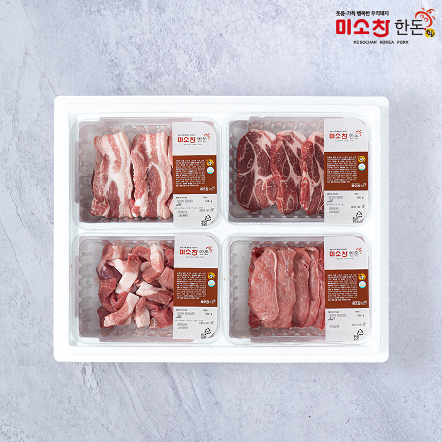 [2026 설날] 미소찬한돈 가족세트 (삼겹살-500g / 목살-500g / 뒷다리살-500g / 앞다리살-500g)