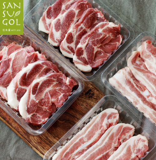 산수골목장 삼겹살+목살 1kg (삼겹살-500g / 목살-500g)