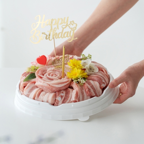 [한돈케이크] 착한고기마을 나비품은 무항생제 한돈 꽃케이크 3호 2.3kg (오겹살-1000g / 목살-1000g / 가브리살-150g / 항정살-150g)