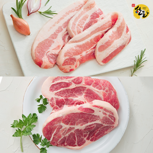 [반짝특가] 육류도가 삼겹+목살 1kg (삼겹살-500g / 목살-500g)