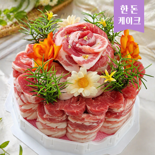 [한돈케이크] 내안에푸르미 한돈 로즈케이크 1kg (삼겹살-400g / 목살-300g / 가브리살-200g / 항정살-100g)