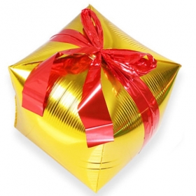 <크리스마스은박>4D 선물상자 은박풍선 (★대) -골드 (24"인치) 파티용품