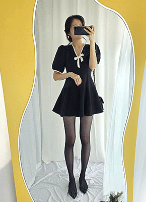 나인 퍼프리본 플레어원피스