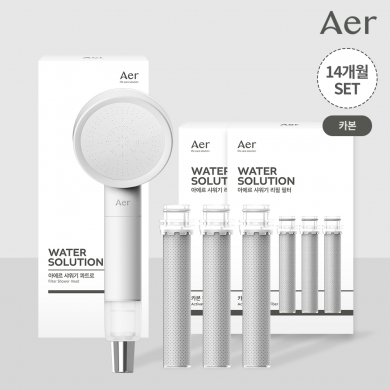 [14개월 패키지]  콰트로 필터 샤워기_퓨어 화이트 -1개  리필 카본 필터(3개입) - 2개