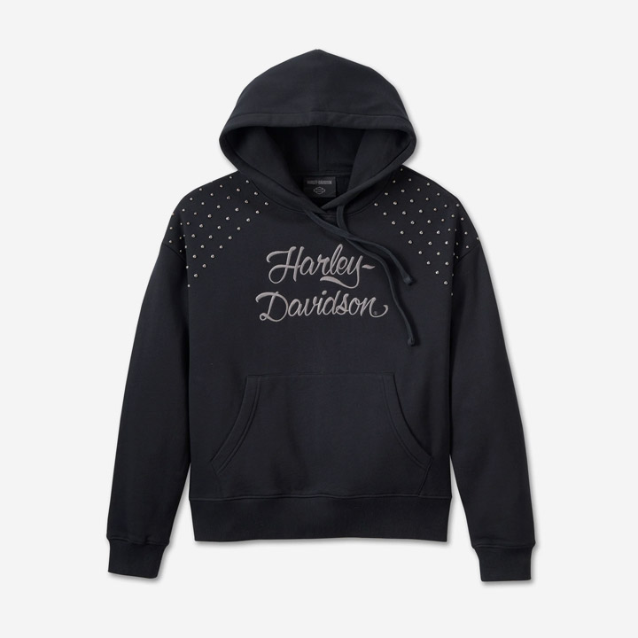 여성 스터드 풀오버 후드티셔츠 BLACK